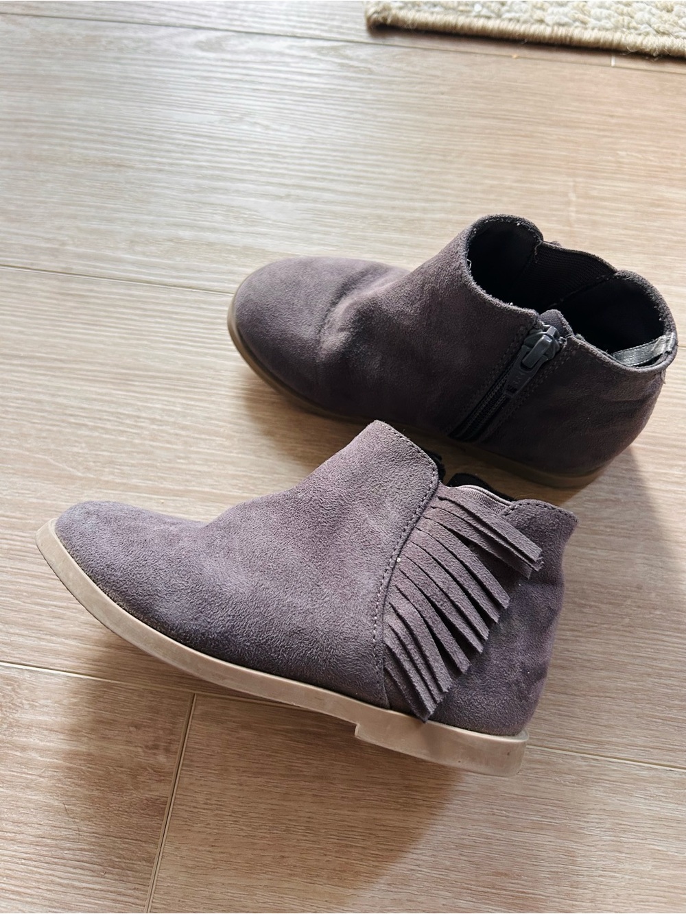Old Navy Girls Gray Suede Fringe Ankle Boots